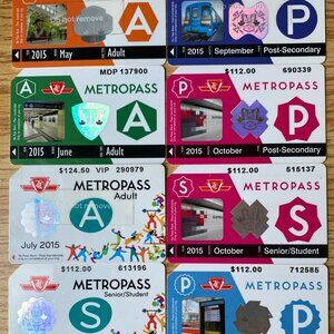 10 Collectible TTC monthly Toronto subway metro passes 2015 adult & student
